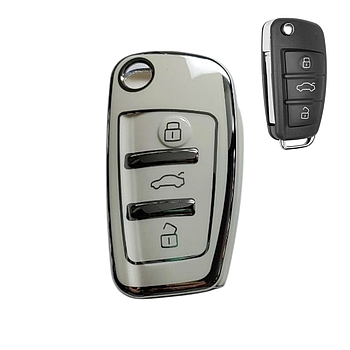 Чохол для ключа Audi, білий зі срібною рамкою