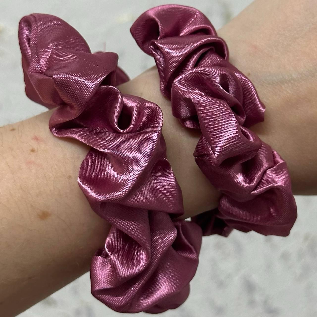 Набір атласних резинок для волосся 2 шт (Бузково-рожевий)