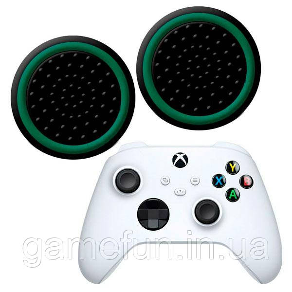 Силіконові накладки для джойстика Xbox Series S / X чорні з зеленим 2 шт, фото 1