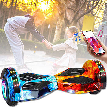 Гіроборд на алюмінієвих колесах 8" з підсвічуванням та Bluetooth EL-3 Вогонь та Лід