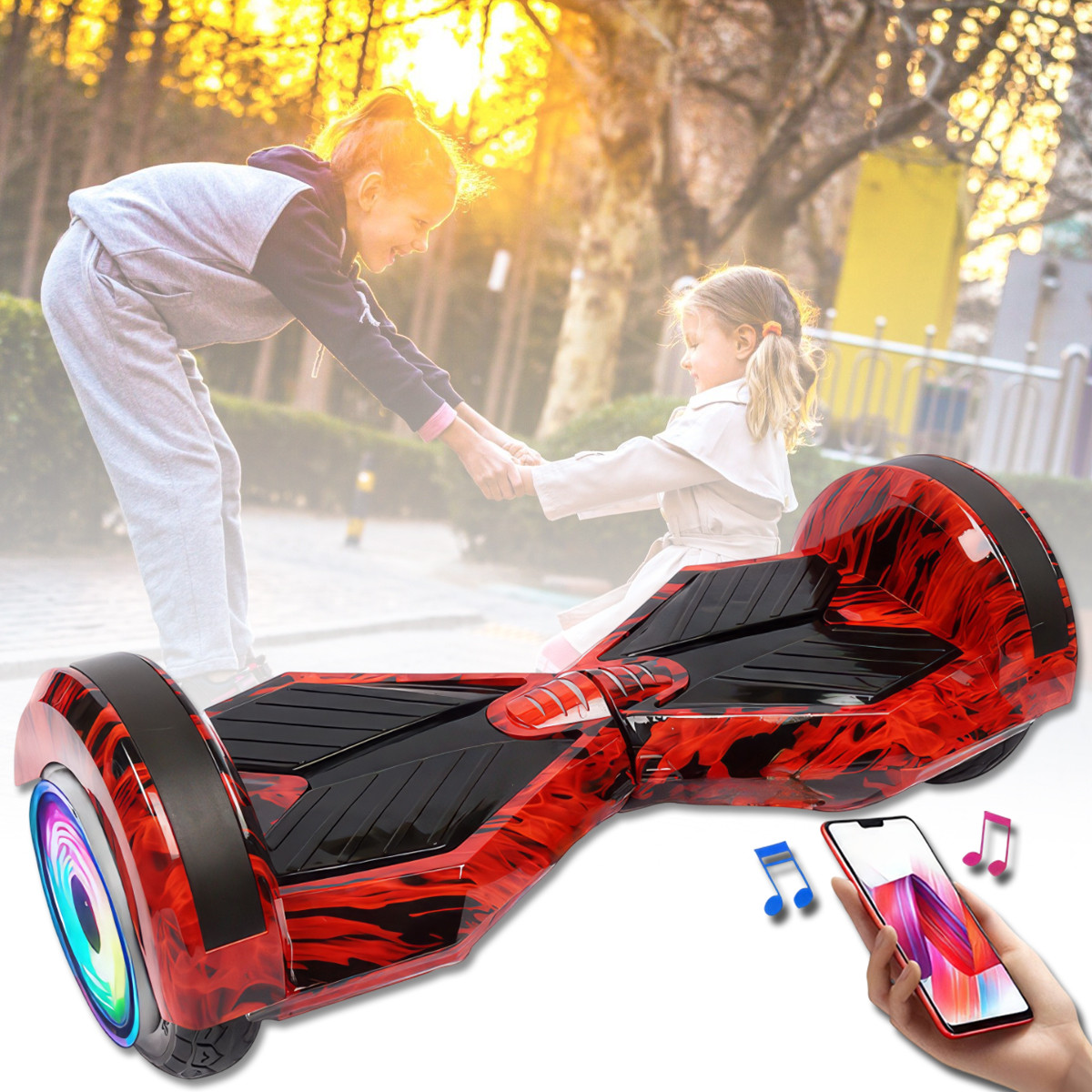 Гіроборд на алюмінієвих колесах 8" з підсвічуванням та Bluetooth EL-3 Червоне полум'я, фото 1