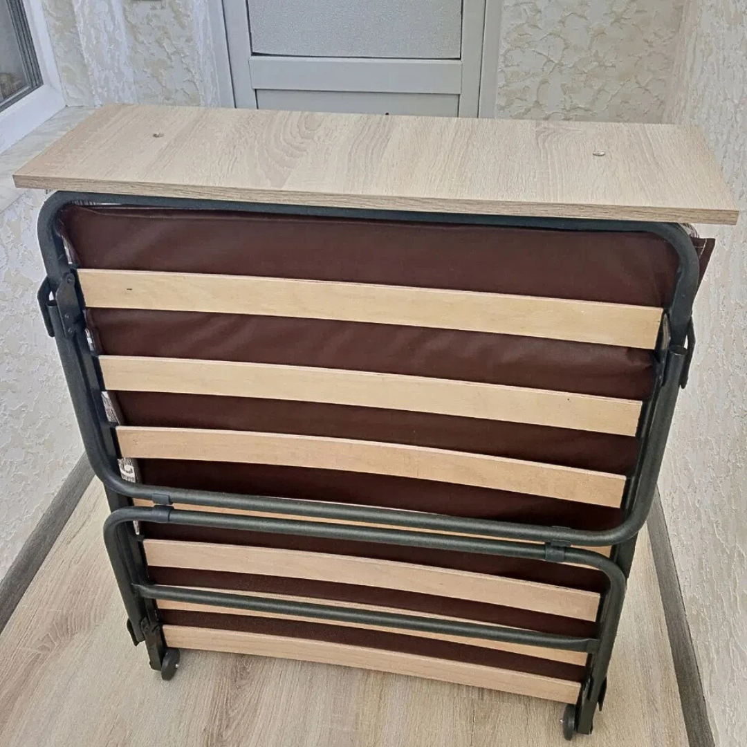 Розкладачка ліжко-тумба ортопедична з матрацом на ламелях для дому дачі відпочинку для намету, фото 1