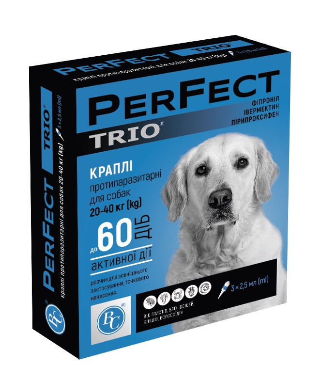 Перфект Trio протипаразитарні краплі для собак 20-40кг (1 піпетка)