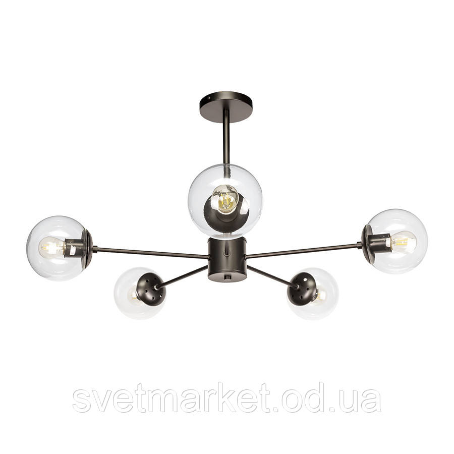 Чорна стельова люстра 7529807-5 BK+CL, фото 1