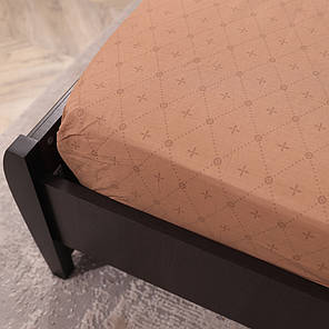 Захисне натяжне міцне простирадло гумка односпальне з бязі (90*200*25) коричневого кольору з абстрактним принтом №663308, фото 3