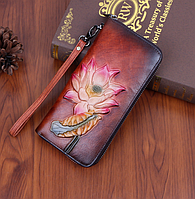 Шкіряний жіночий гаманець з тисненням, клатч з натуральної шкіри Червоний