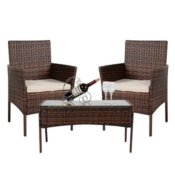 Садовий комплект меблів для відпочинку Bonro B-6210-2, 2 крісла і столик коричневий