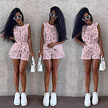 Жіночий літній костюм із шортами та вільною кофтиною, тканина софт, блакитний, рожевий, темно-синій, білий, фото 7