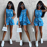 Жіночий літній костюм із шортами та вільною кофтиною, тканина софт, блакитний, рожевий, темно-синій, білий, фото 2