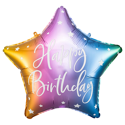 ПД003 PARTY DECO-ПД Зірка 18" Happy Birthday - омбре (УП), фото 1