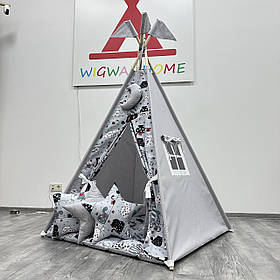 Дитячий Вігвам «Котики», Повний комплект, В подарунок 🎁 підвіска та прапорці на палиці