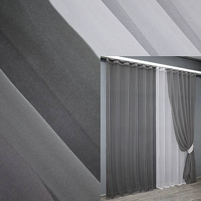 Комплект декоративних штор з шифону. Колір графітовий з білим. Код 011дк 11-0218