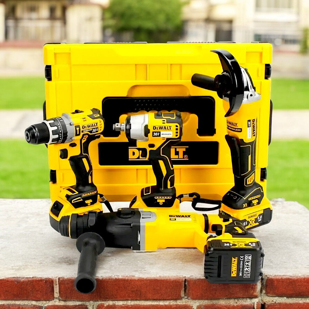 Набір акб інструментів 4в1 DeWALT Перфоратор DCH263 Гайковерт DCF922 Шуруповерт DCD996 Болгарка DCG413 Деволт