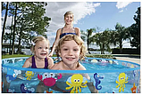 Басейн каркасний круглий дитячий "Підводний світ" (наливний, 122-25 см, об'єм 277 л, ремкомплект) Bestway 55028, фото 4