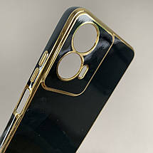 Чохол для Motorola G04 чорний із золотою окантовкою з принтом золотої троянди на телефон моторола г04 w02v, фото 3