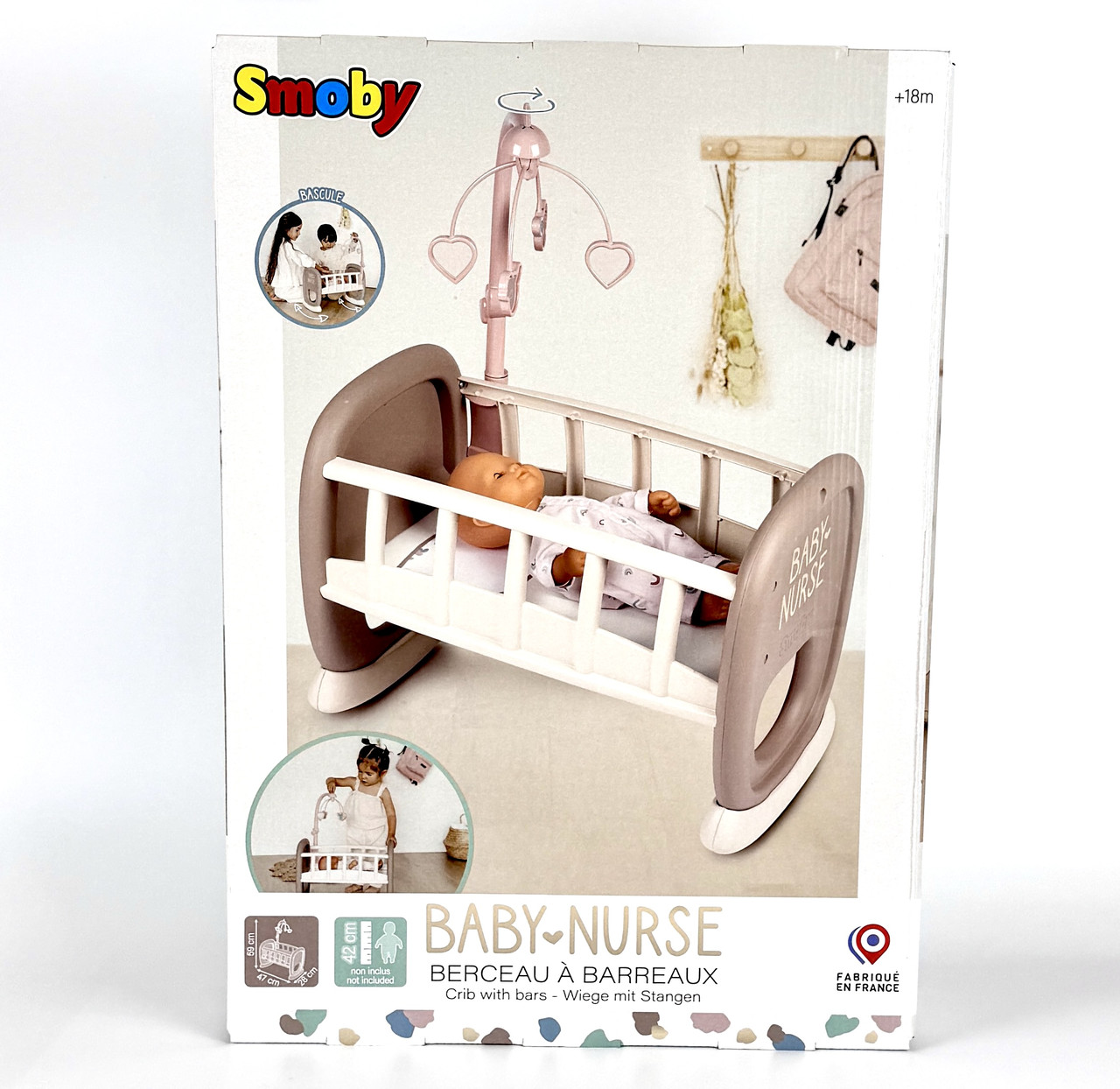 Колиска Smoby Бебi Ньорс Рожева пудра з мобілем 220372