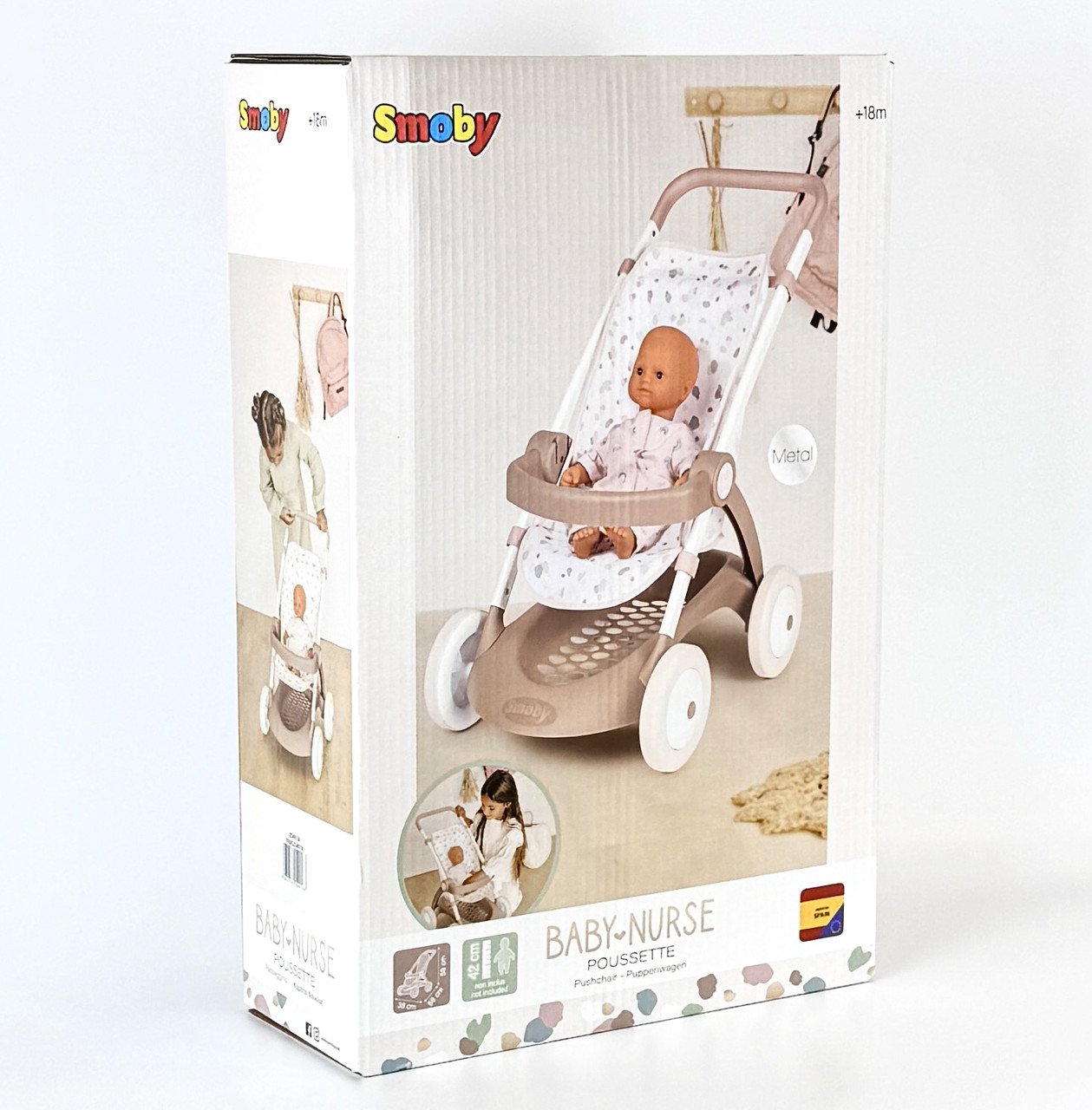 Коляска Smoby Baby Nurse Прогулка розовая пудра с корзиной 254018