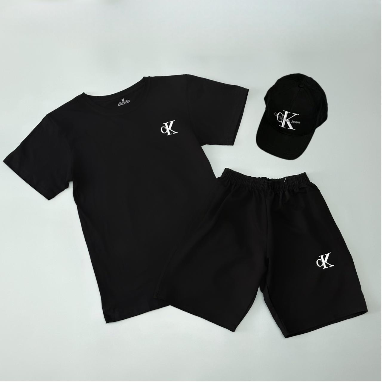Чоловічий літній костюм Calvin Klein Футболка + Шорти + Кепка чорний Комплект Кельвін Кляйн на літо, фото 1