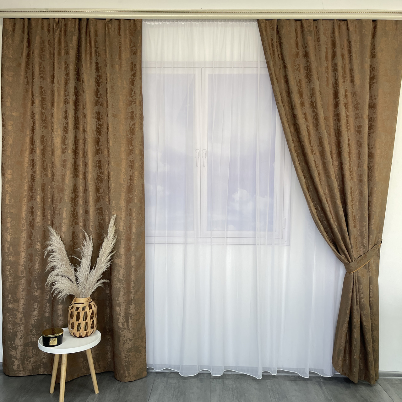 Коричневі однотонні штори мармур готові ALBO (SH-M23-10), фото 1