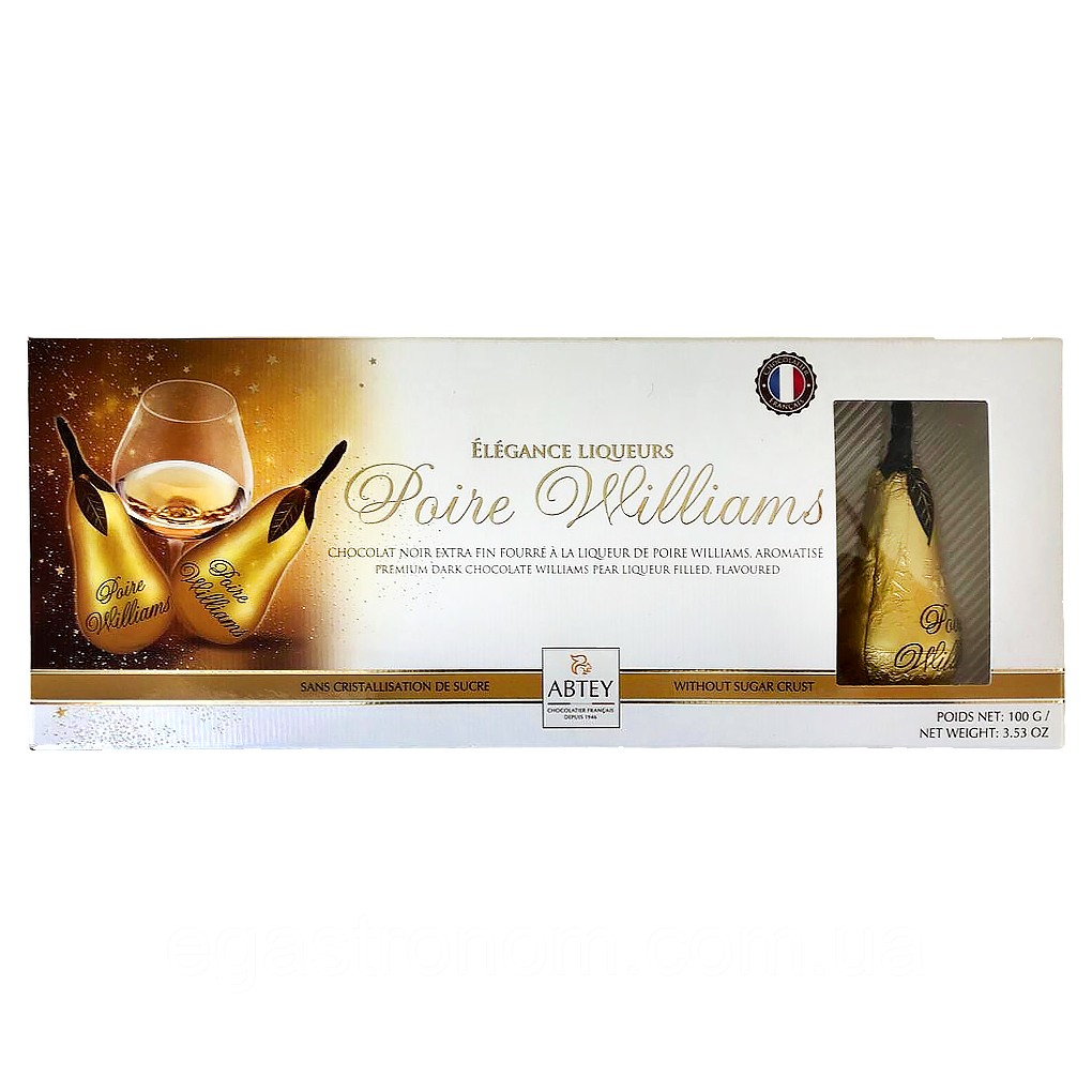 Шоколадні цукерки у формі груші наповнені лікером Абтей Abtey elegance poire williams 100g 19шт/ящ (Код: 00-00017573)