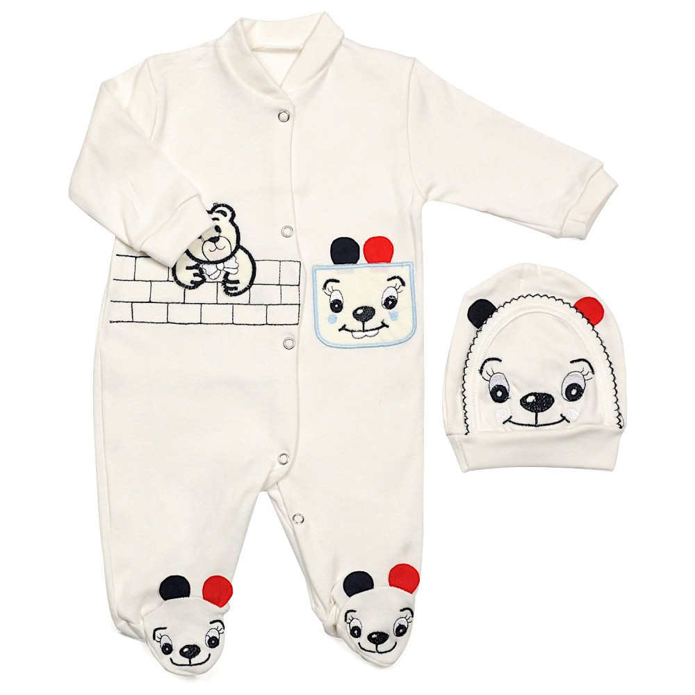 Набір чоловічків для новонароджених із шапочкою бежевий 3 шт (19820), фото 1