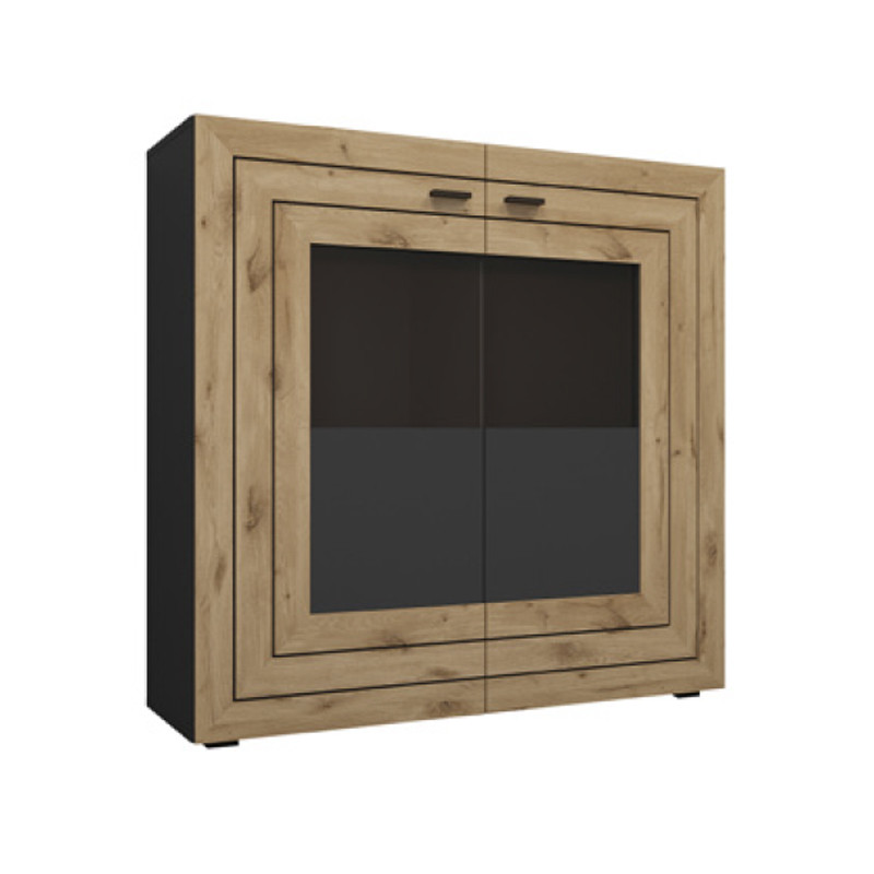 Стильний високий вузький комод дводверний 120 см з полицями зі скляними дверцятами у вітальню зал Джейкоб Сокме, фото 1