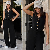 Класичний красивий ошатний жіночий костюм штани і жилетка літній брючний костюм з жилеткою двійка