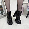 Черевики жіночі лакові на високому каблуці, декоровані блискавкою, фото 5