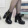 Черевики жіночі лакові на високому каблуці, декоровані блискавкою, фото 2