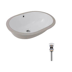 Комплект Qtap Stork: Раковина врізна овальна 570x390x210 мм White + Донний клапан PU02O