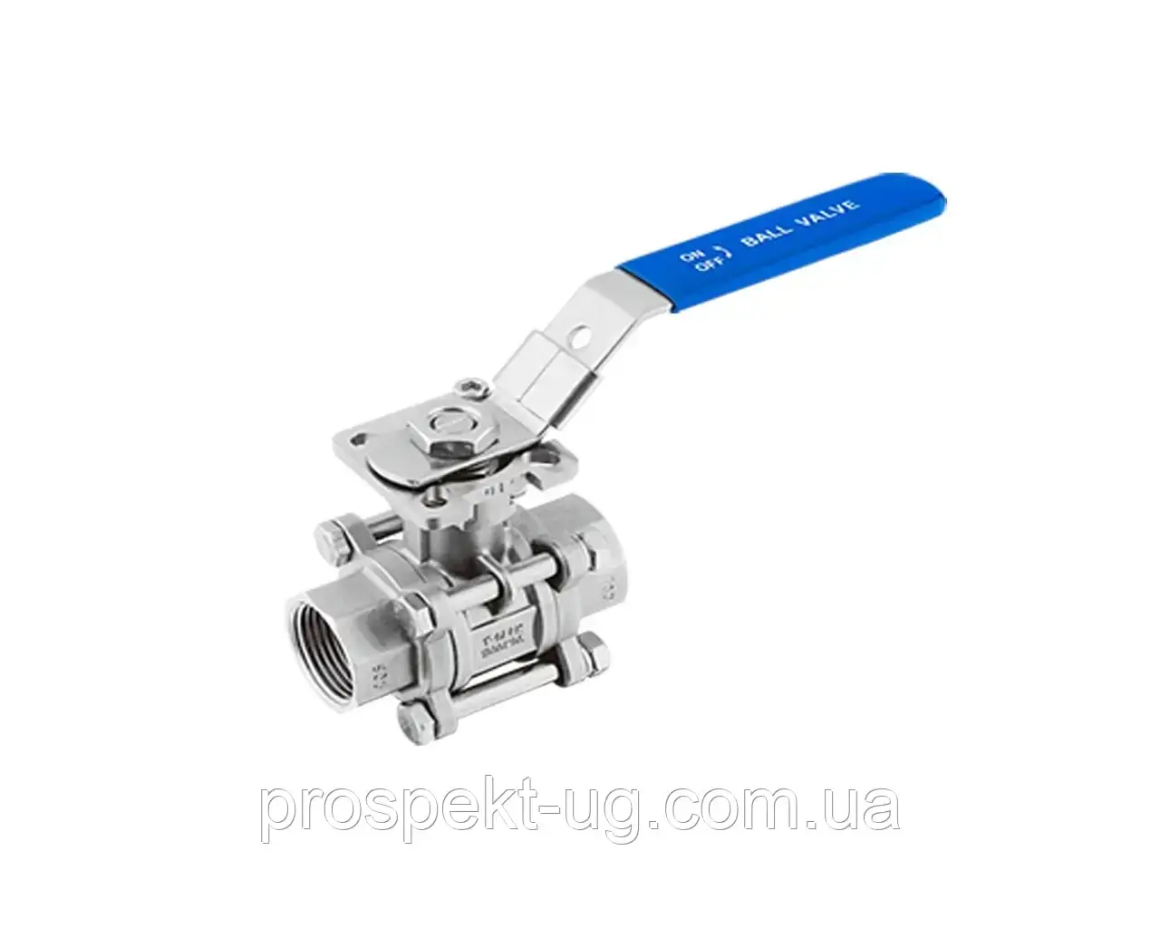 Кран Ду40 (1 1/2") ру63 кульовий нержавіючий 3х-складовий з майданчиком під е/п різьбовий В-В, фото 1