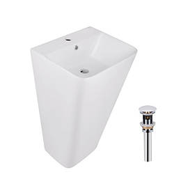 Комплект Qtap Tern: Раковина напольна моноблок 440х380х830 мм White + Донний клапан PU02O