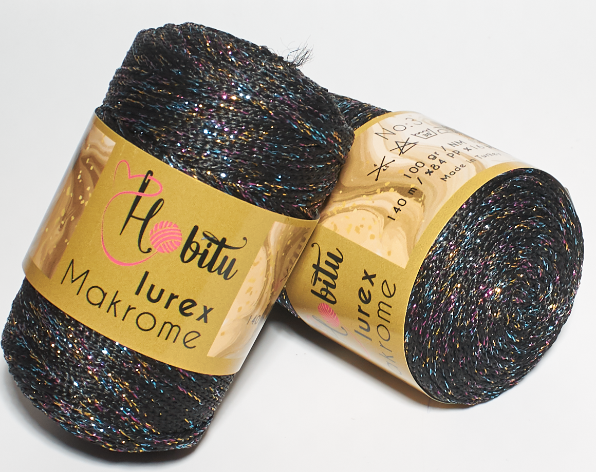 Пряжа Macrome Lurex Hobitu-270-4 чорний з кольоровим блиском, фото 1