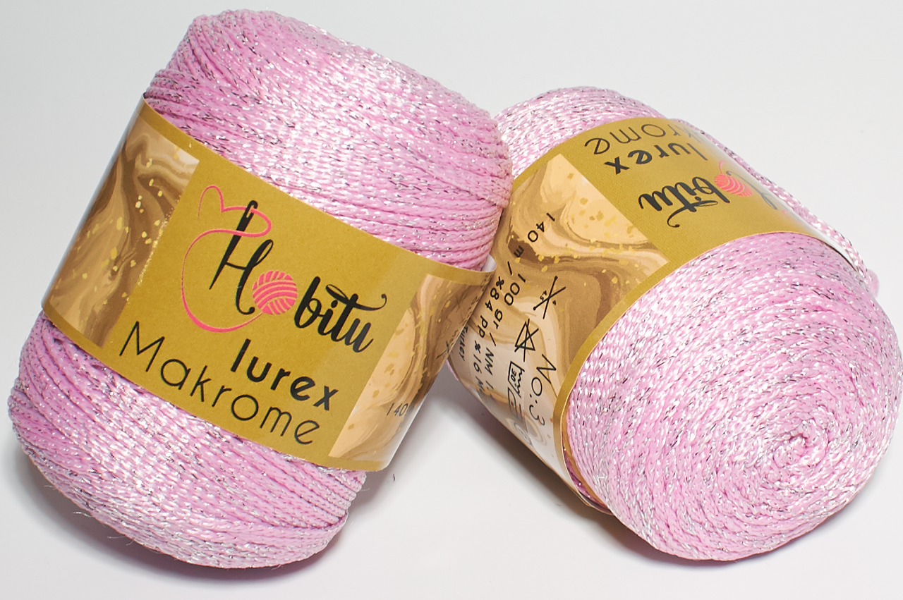 Пряжа Macrome Lurex Hobitu-074 рожевий, фото 1
