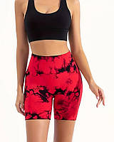 Спортивні шорти з пушапом мармурові безшовні велосипедки з Push Up на високій талії для фітнесу та йоги Червоні тай-дай