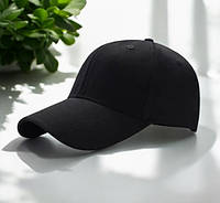 Кепка бейсболка однотонна чорна універсальна, 100% бавовна, регульований розмір, унісекс, для спорту та повсякдення