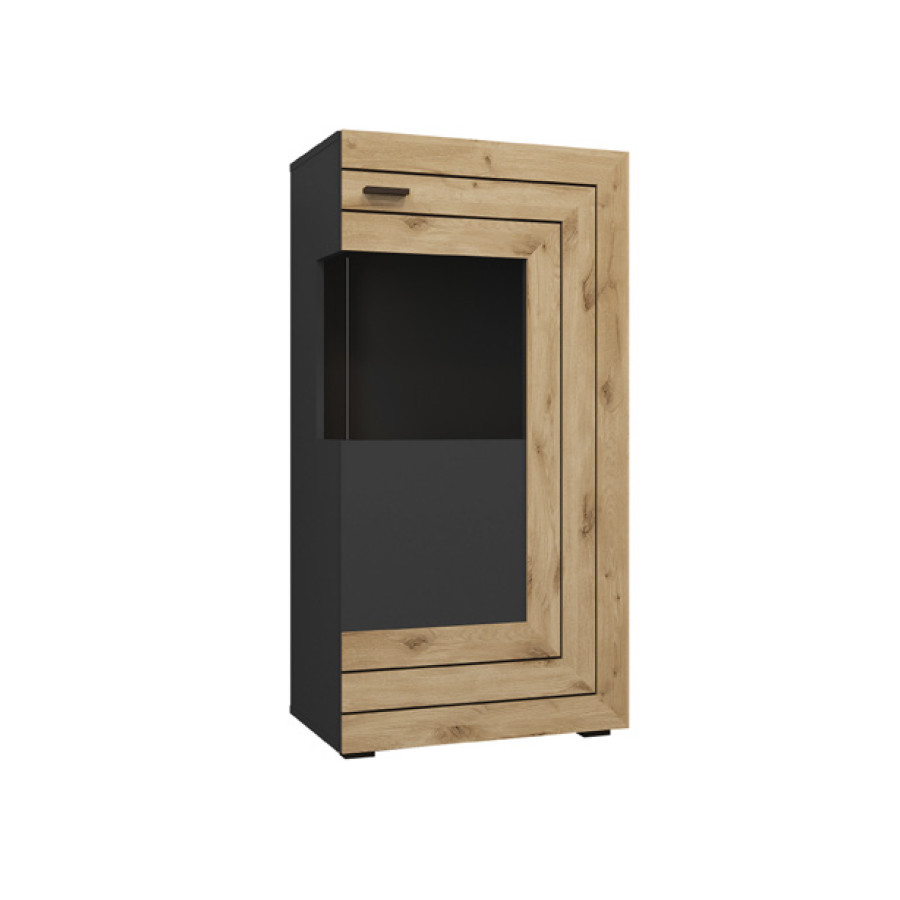 Стильна низька вузька пенал вітрина 60 см для посуду і книг у вітальню зал Джейкоб Сокме дуб вікінг антрацит, фото 1