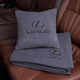 Подушка та плед в автомобіль з логотипом Lexus, флісовий набір