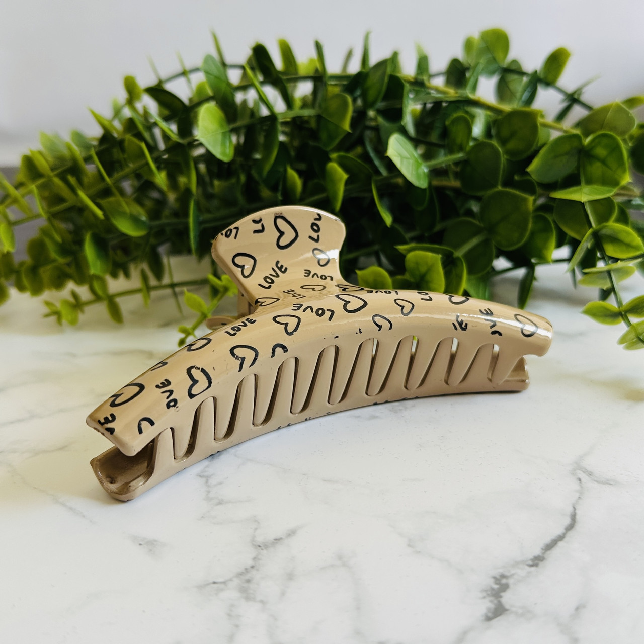 Крабик для волосся Love глянцевий світло-бежевий, фото 1