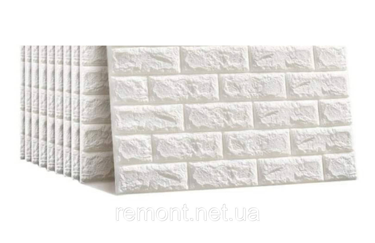 №1-3 Самоклеюча 3Д панель "Біла цегла" 70×38 см товщина 3 мм, фото 1