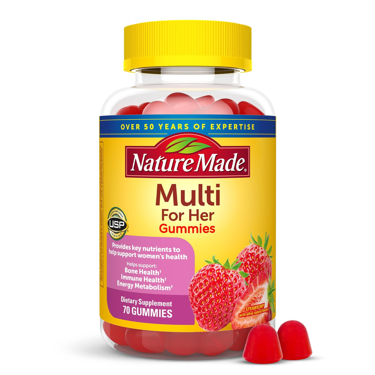 Nature Made Multi For Her Мультивітаміни для жінок зі смаком полуниці, 70 жувальних цукерок. До 06/2026