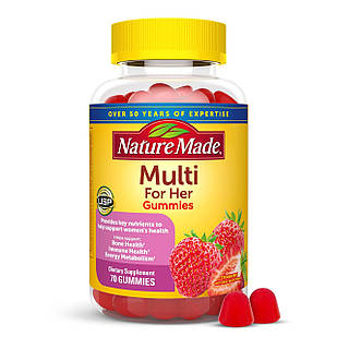 Nature Made Multi For Her Мультивітаміни для жінок зі смаком полуниці, 70 жувальних цукерок. До 06/2026