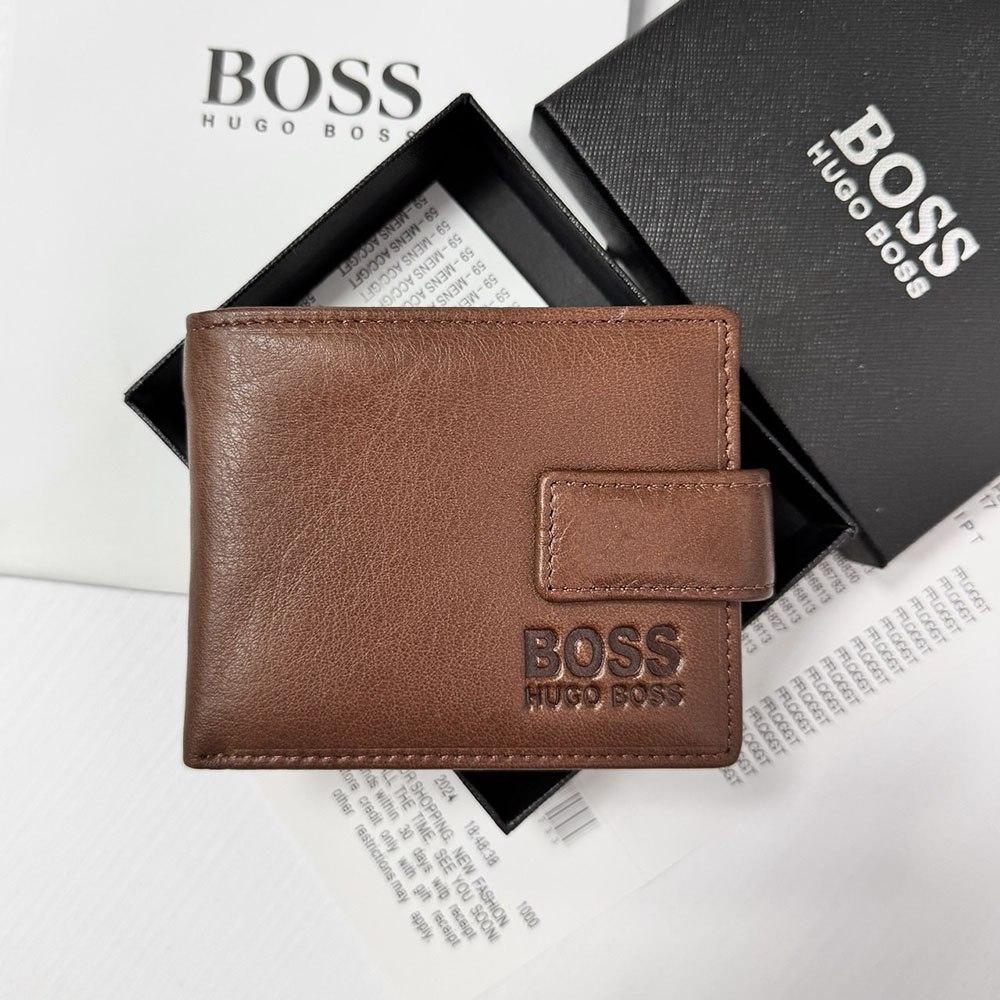 Чоловіче брендове портмоне на магніті Boss (82081) коричневий