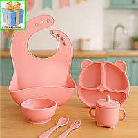 Набір дитячого силіконового посуду для першого прикорму із 6 предметів, однотонний