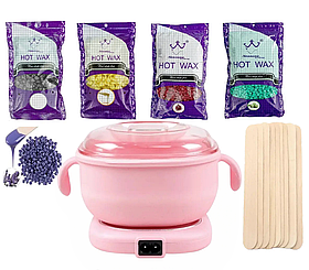 Набір для депіляції у домашніх умовах - Воскоплав силіконовий SL-400 100Вт (віск 400 гр дерев'яні шпателі)