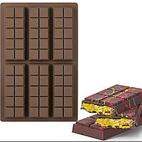 Силіконова форма для міні-плиток дубайського шоколаду, форма для 6 міні-шоколадок "Profi Mold" (коричневий)