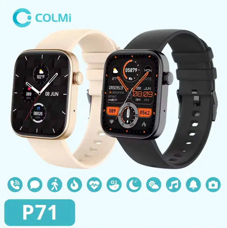 Розумний смарт-годинник Smart Watch COLMi P71 (тонометр, пульсоксиметр, дзвінки). Black Gold