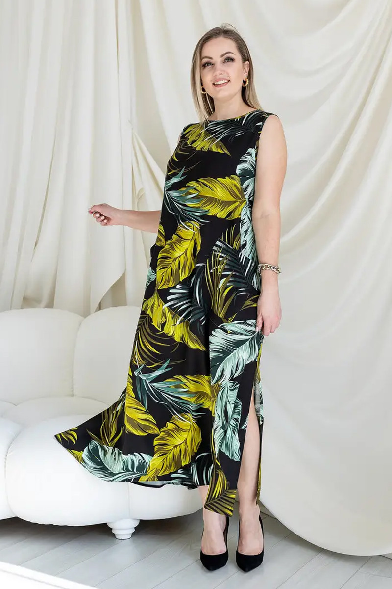 Сарафан зі штапеля для повної жінки - міді довжина, літній стиль