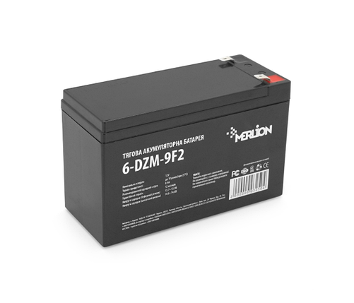 Тягова акумуляторна батарея AGM MERLION 6-DZM-9, 12V 9Ah клема F2 розмір 150 x 65 x 95 (100) мм, фото 1