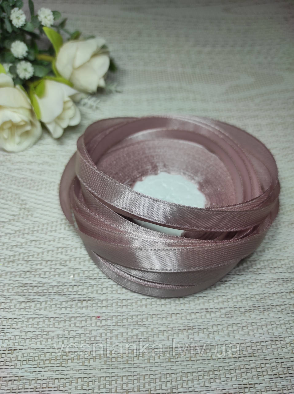 Стрічка атласна 0.9 см Бежево-сіра (за 1 метр), А09-92, фото 1